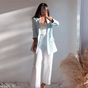 Zara Oversized Double Breasted Blazer in Pastel Blue Blogger Favourite S